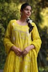 Shop_Nazar By Indu_Yellow Muslin Embroidery Round Neck 3 Piece Kurta Set _Online_at_Aza_Fashions