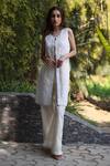 Buy_Nazar By Indu_White Net, Voile Embroidery Round Neck 3 Piece Set _at_Aza_Fashions