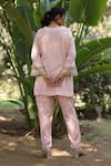 Shop_Nazar By Indu_Pink Cotton, Jacquard Embroidery V-neck Designer Tunic And Pant Set _at_Aza_Fashions