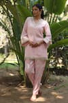 Buy_Nazar By Indu_Pink Cotton, Jacquard Embroidery V-neck Designer Tunic And Pant Set _at_Aza_Fashions