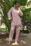 Buy_Nazar By Indu_Pink Cotton, Jacquard Embroidery V-neck Designer Tunic And Pant Set _Online_at_Aza_Fashions