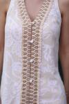 Nazar By Indu_Ivory Cotton, Jacquard Embroidery V-neck Kurta Pant Set _at_Aza_Fashions