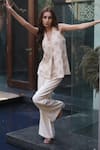 Buy_Nazar By Indu_Ivory Cotton, Jacquard Embroidery V-neck Aari Tunic And Pant Set _Online_at_Aza_Fashions