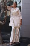 Buy_Nazar By Indu_Ivory Cotton, Jacquard Embroidery Collared 2 Piece Set _Online_at_Aza_Fashions