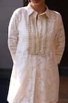 Shop_Nazar By Indu_Ivory Cotton, Jacquard Embroidery Collared 2 Piece Set _Online_at_Aza_Fashions