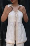 Shop_Nazar By Indu_Ivory Cotton, Jacquard Embroidery Round Neck 2 Piece Set _Online_at_Aza_Fashions