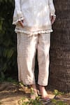 Shop_Nazar By Indu_Ivory Cotton, Jacquard Tassels V-neck Tunic And Pant Set _Online_at_Aza_Fashions