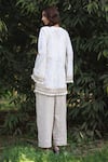 Shop_Nazar By Indu_Ivory Cotton, Jacquard Tassels V-neck Tunic And Pant Set _at_Aza_Fashions