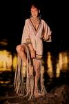Buy_Surily G_Pink Crepe Fringe V-neck Tie Dye Romper _at_Aza_Fashions