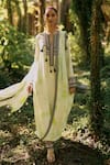 Buy_Surily G_Green Crepe Tassels Round Neck Tie Dye Kurta _at_Aza_Fashions