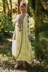 Shop_Surily G_Green Crepe Tassels Round Neck Tie Dye Kurta _at_Aza_Fashions