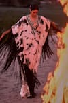 Buy_Surily G_Black Crepe Fringe Round Neck And White Tie-dye Kaftan _at_Aza_Fashions