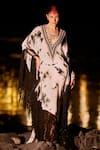Buy_Surily G_Black Crepe Fringe Round Neck And White Tie-dye Kaftan _Online_at_Aza_Fashions