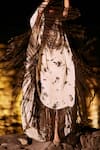Shop_Surily G_Black Crepe Fringe Round Neck And White Tie-dye Kaftan _at_Aza_Fashions
