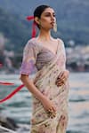 Buy_Surily G_Multi Color Net Beads V-neck Embroidered Blouse _at_Aza_Fashions