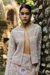 Buy_Surily G_Multi Color Net Cut Work, Embroidery Round Neck Cutbeads Jacket _at_Aza_Fashions