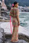 Shop_Surily G_Multi Color Net Beads Round Neck Embroidered Top _at_Aza_Fashions