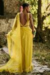 Shop_Surily G_Yellow Net Sequins, Cut Work Round Neck Back Tie-up Blouse _at_Aza_Fashions