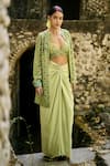 Shop_Surily G_Green Net Sequins Round Neck Jaal Embroidered Crop Top _at_Aza_Fashions