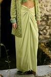 Shop_Surily G_Green Crepe Sequins Drape Skirt _at_Aza_Fashions