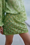 Shop_Surily G_Green Lace Sequins Cutwork Embroidered Short Skirt _at_Aza_Fashions