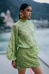 Buy_Surily G_Green Organza Sequins, Cut Work Round Neck Embroidered Top _at_Aza_Fashions