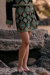 Shop_Surily G_Black Crepe Beads Short Skirt With Turquoise Embroidery _at_Aza_Fashions