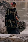 Shop_Surily G_Black Cape With Turquoise Tassels _at_Aza_Fashions