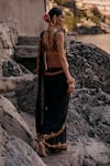 Shop_Surily G_Black Crepe Beads V-neck V Coral Embellishment Blouse _at_Aza_Fashions
