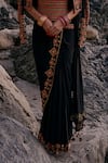 Surily G_Black Georgette Beads, Stones Stitched Saree With Coral Embellishments _Online_at_Aza_Fashions