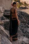 Shop_Surily G_Black Georgette Beads, Stones Stitched Saree With Coral Embellishments _at_Aza_Fashions