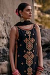 Shop_Surily G_Black Crepe Beads Round Neck Long Kurta With Coral Embroidery _at_Aza_Fashions