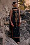 Buy_Surily G_Black Crepe Beads Round Neck Long Kurta With Coral Embroidery _at_Aza_Fashions