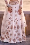 Surily G_Ivory Crepe Beads Red Panel Lehenga _Online_at_Aza_Fashions