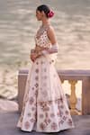Shop_Surily G_Ivory Crepe Beads Red Panel Lehenga _at_Aza_Fashions