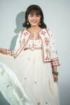 Surily G_Ivory Crepe Beads Keyhole Neck Red Embroidered Waistcoat _Online_at_Aza_Fashions