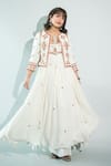 Buy_Surily G_Ivory Crepe Beads Keyhole Neck Red Embroidered Waistcoat _at_Aza_Fashions
