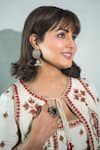 Surily G_Ivory Crepe Beads Round Neck Red Embroidered Anarkali _at_Aza_Fashions