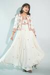 Surily G_Ivory Crepe Beads Round Neck Red Embroidered Anarkali _Online