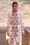 Buy_Surily G_Ivory Crepe Beads Mandarin Collar And Red Designer Jacket Dress _at_Aza_Fashions
