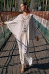 Shop_Surily G_Ivory Jersey Beads Round Neck Jewelled Kaftan _at_Aza_Fashions