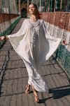 Buy_Surily G_Ivory Jersey Beads Round Neck Jewelled Kaftan _Online_at_Aza_Fashions