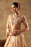 Buy_Meenagurnam_Gold Tissue Sequins, Beads Round Neck Embroidered Lehenga Set 