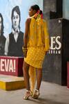 Shop_Surily G_Yellow Crepe Beads Asymmetric One Sleeve Embroidered Top _at_Aza_Fashions