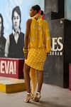 Shop_Surily G_Yellow Crepe Polka Dot Draped Dhoti Skirt _at_Aza_Fashions