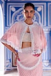 Buy_Surily G_Pink Round Neck Powder Pearl Cape _at_Aza_Fashions