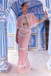 Surily G_Pink Round Neck Powder Pearl Cape _Online_at_Aza_Fashions