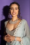 Buy_Surily G_Blue Georgette Pearls, Stones Saree With Work _Online_at_Aza_Fashions