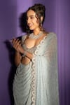 Shop_Surily G_Blue Georgette Pearls, Stones Saree With Work _Online_at_Aza_Fashions