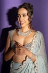 Surily G_Blue Georgette Pearls, Stones Saree With Work _at_Aza_Fashions